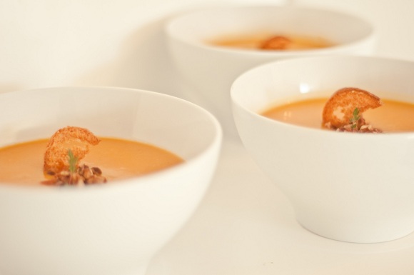 Roasted Butternut Squash and Leek Soup With a Crostini